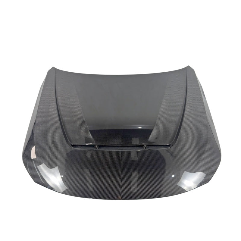 Pre-Preg Carbon fiber bonnet for BMW G87 M2 G42 coupe, showcasing sleek black lightweight carbon bonnet design.