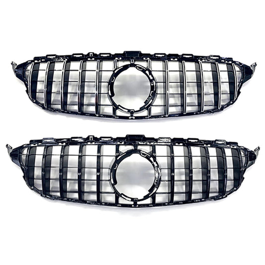 GT Style Silver Front Grille for Mercedes Benz W205 C Class 19-21-Carbon Factory