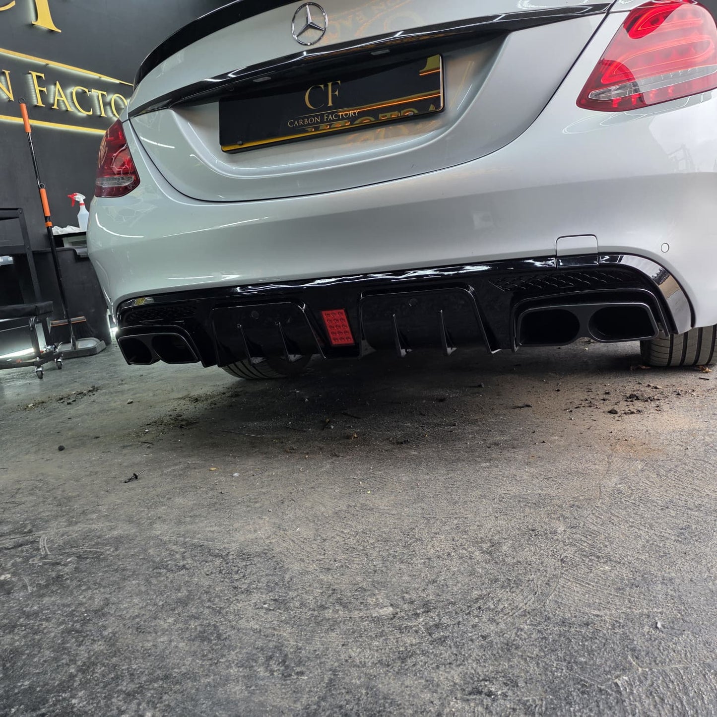 Brabus Style Gloss Black Rear Diffuser & Exhaust Tips for Mercedes Benz W205 C Class & C63 Saloon 15-21 - Carbon Factory