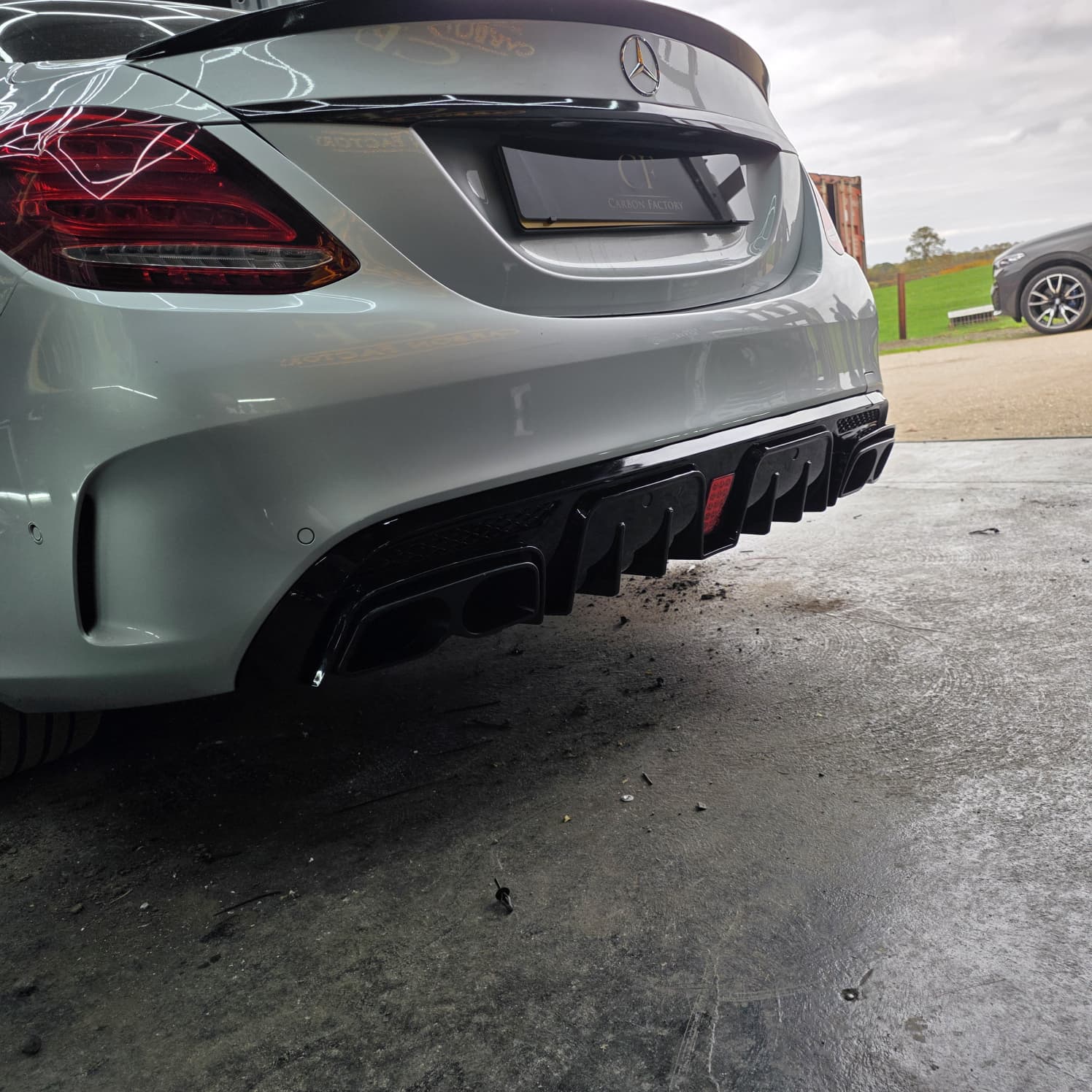 Brabus Style Gloss Black Rear Diffuser & Exhaust Tips for Mercedes Benz W205 C Class & C63 Saloon 15-21 - Carbon Factory