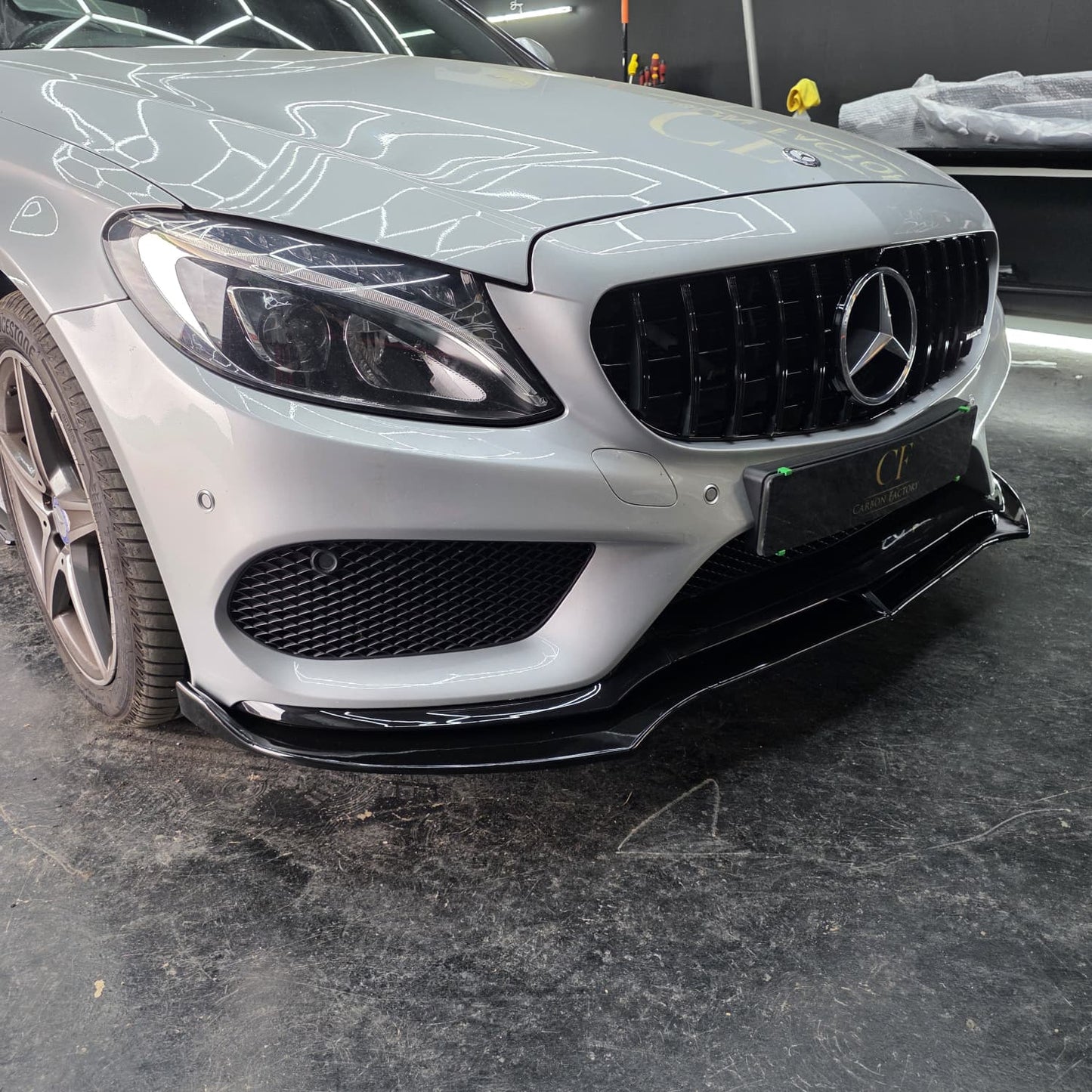 J Style Gloss Black Front Splitter for Mercedes Benz W205 C Class 15-18 - Carbon Factory