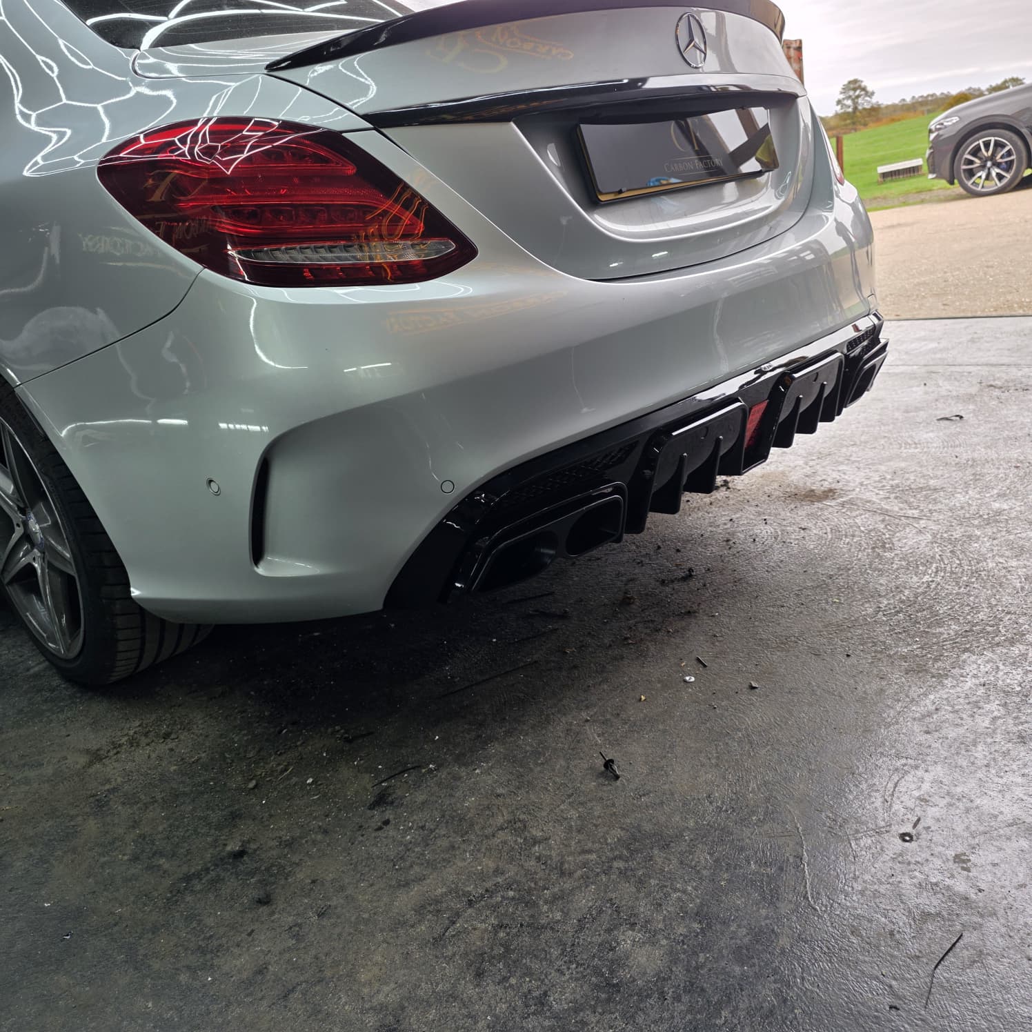 Brabus Style Gloss Black Rear Diffuser & Exhaust Tips for Mercedes Benz W205 C Class & C63 Saloon 15-21 - Carbon Factory