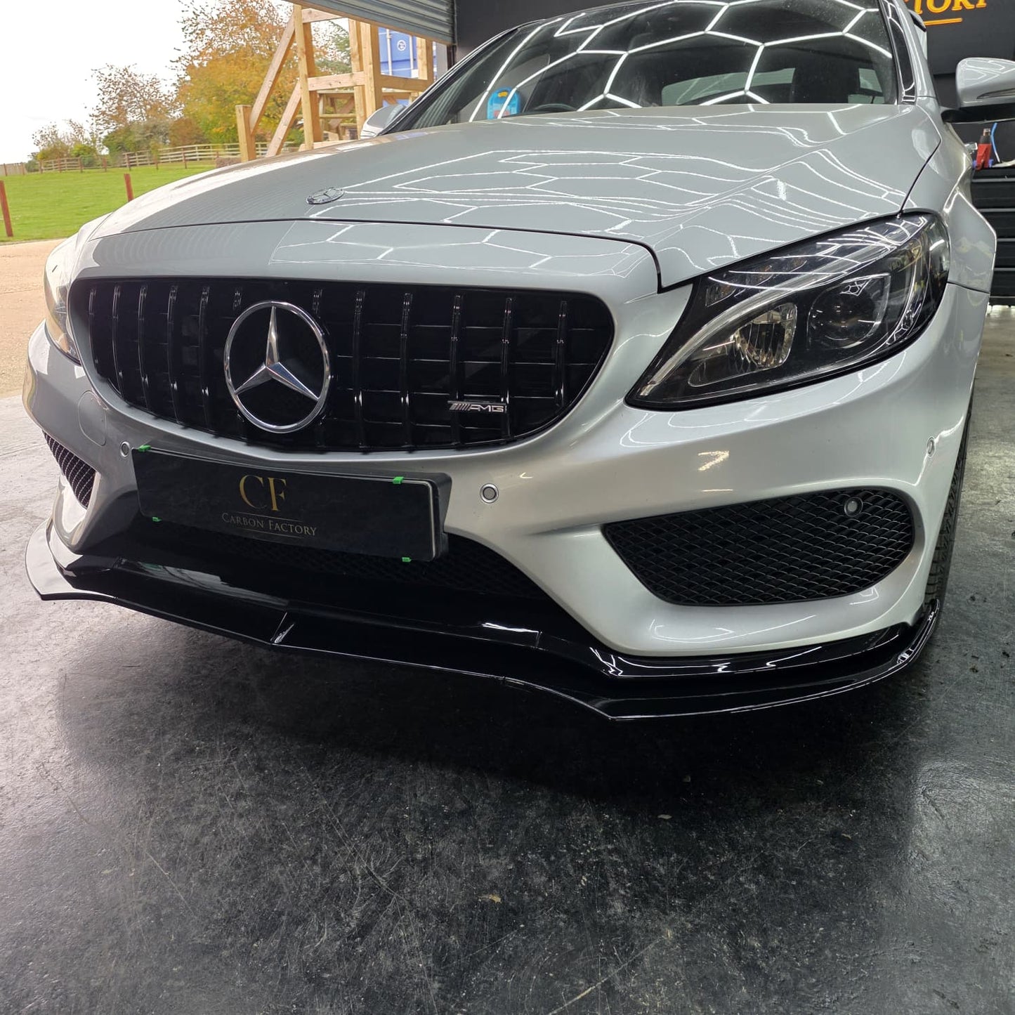 J Style Gloss Black Front Splitter for Mercedes Benz W205 C Class 15-18 - Carbon Factory