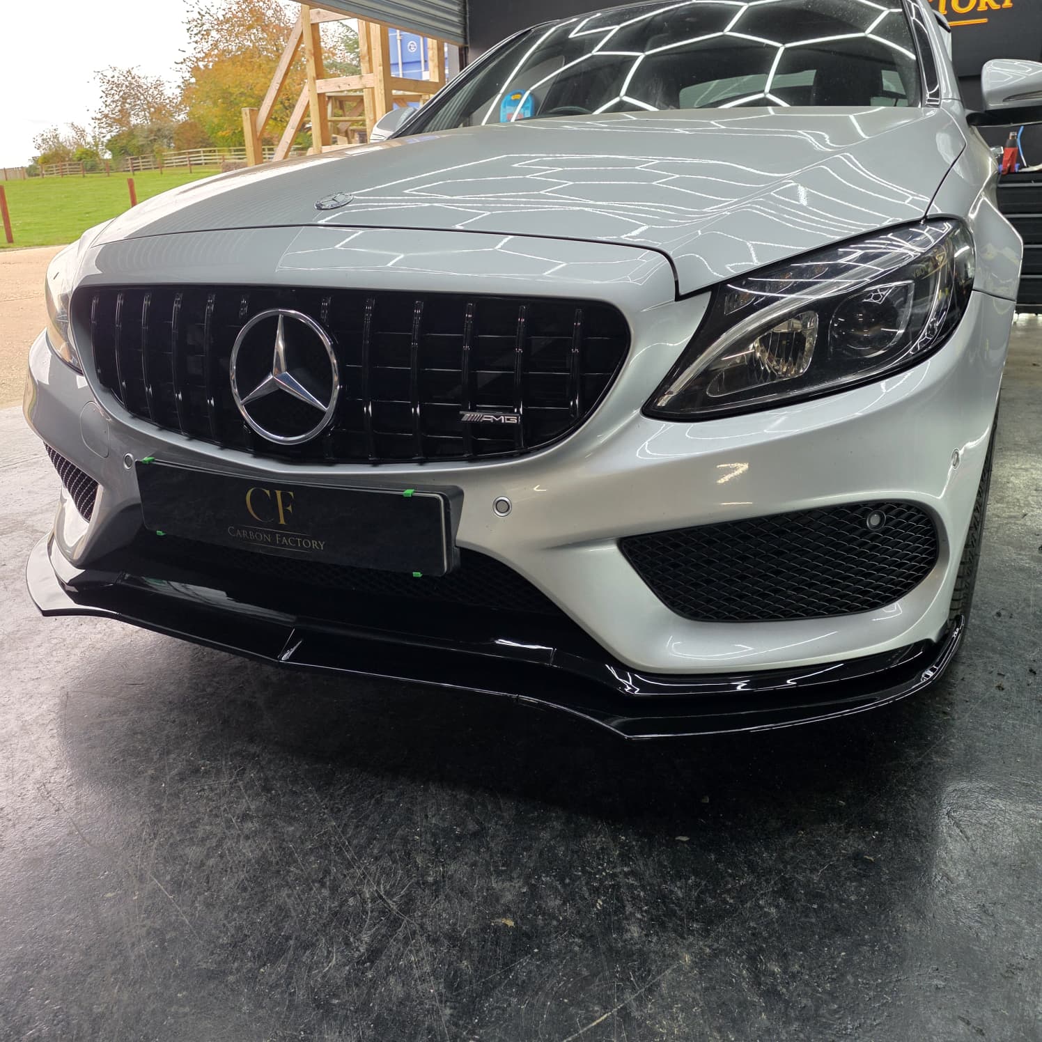 J Style Gloss Black Front Splitter for Mercedes Benz W205 C Class 15-18 - Carbon Factory