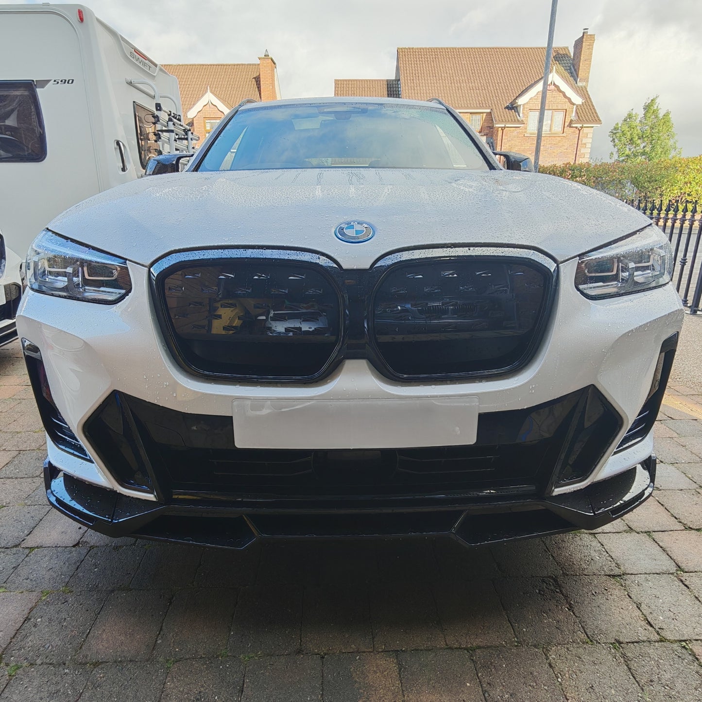 V Style Gloss Black Front Splitter for BMW G01 X3 IX3 G02 X4 LCI 22-24