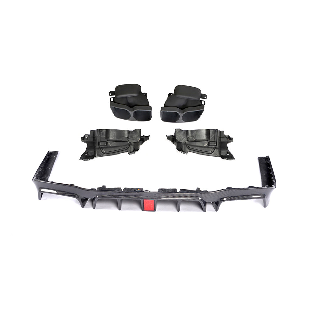 LED Style Carbon Fibre Rear Diffuser + Exhaust tips for Mercedes W213 E Class Saloon 16-20
