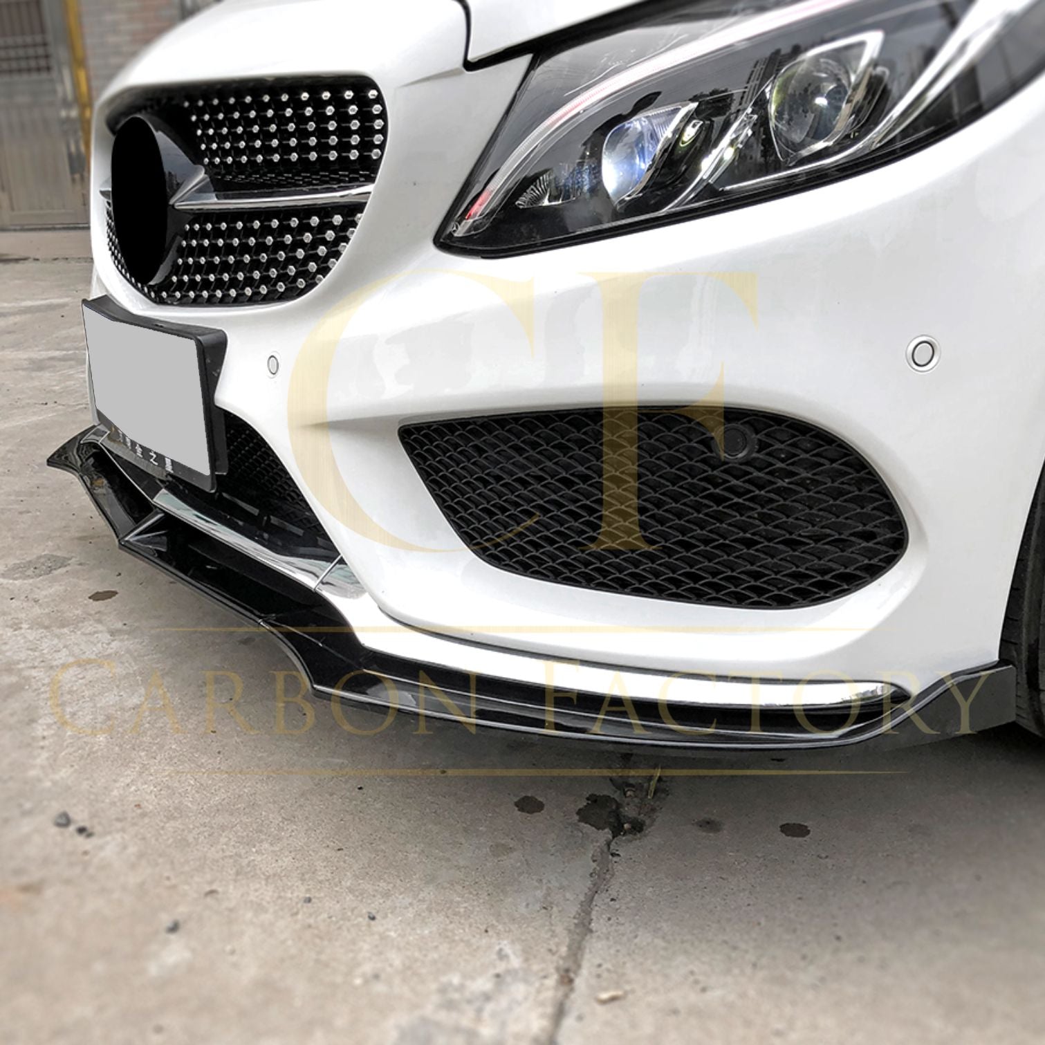 J Style Gloss Black Front Splitter for Mercedes Benz W205 C Class 15-18-Carbon Factory