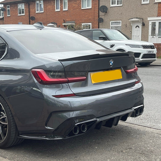 LED Style Gloss Black Rear Diffuser Quad Exhaust for BMW 3 Series G20 G21 Pre-LCI 19-22-Carbon Factory