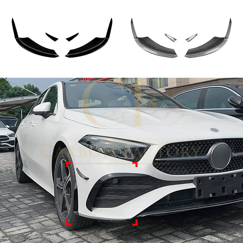 Gloss Black Front Canards Set (4 pcs) for Mercedes Benz W177 A Class AMG & A35 23-25 - Carbon Factory