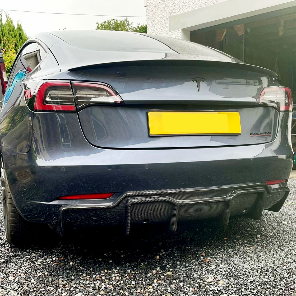P Style Carbon Fibre Rear Diffuser for Tesla Model 3 16-23-Carbon Factory