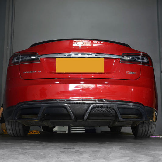P Style Carbon Fibre Rear Diffuser for Tesla Model S P85 14-15-Carbon Factory