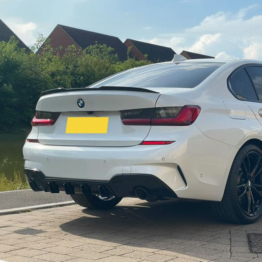 RK Style Gloss Black Rear Diffuser Dual Exhaust for BMW 3 Series G20 G21 Pre-LCI 19-22-Carbon Factory