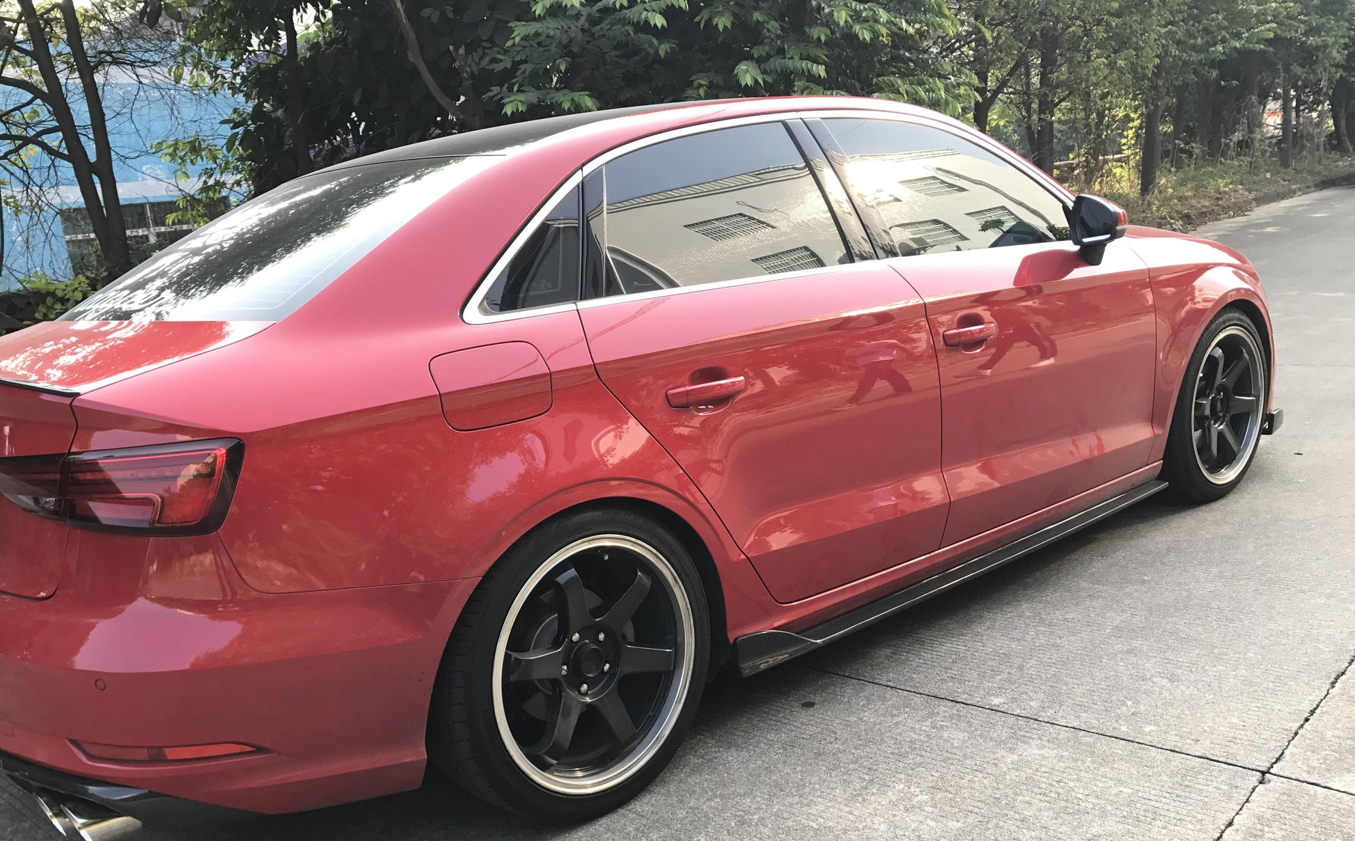 RS Style Carbon Fibre Side Skirts for Audi A3 Saloon (Non S Line) 16-19-Carbon Factory