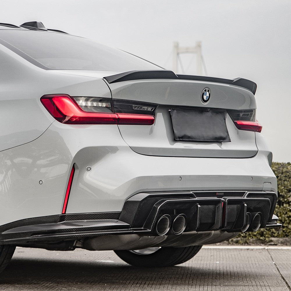 SQA-LED Style 3 Pieces Pre-Preg Carbon Fibre Rear Diffuser for BMW G80 G81 M3 G82 G83 M4 21-Present - Carbon Factory