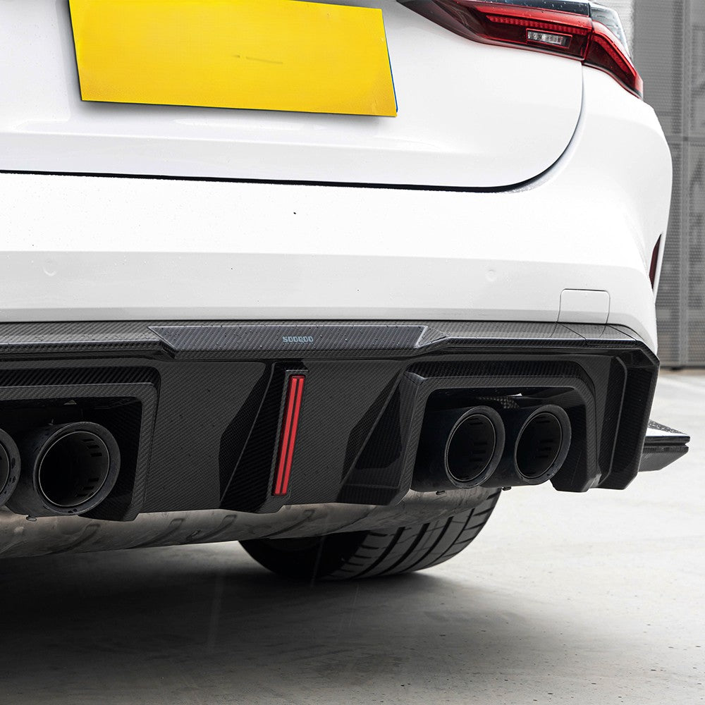 SQB LED Style 3 Pieces Pre-Preg Carbon Fibre Rear Diffuser for BMW G80 G81 M3 G82 G83 M4 21-Present - Carbon Factory