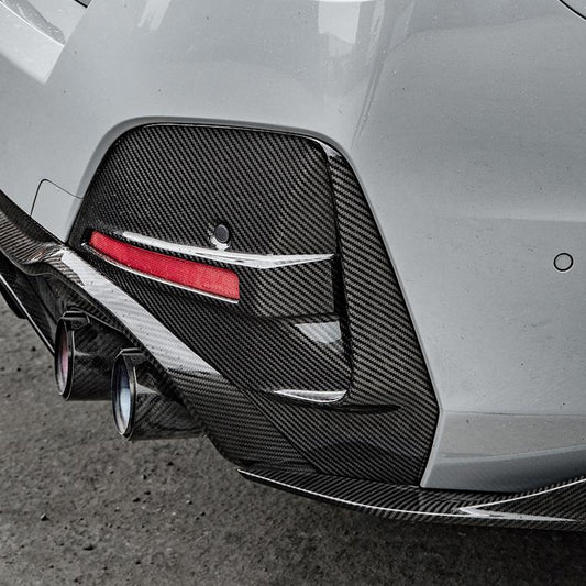 SQ Style Pre-Preg Carbon Fibre Rear Bumper Trims for BMW G26 4 Series Gran Coupe 21-24-Carbon Factory