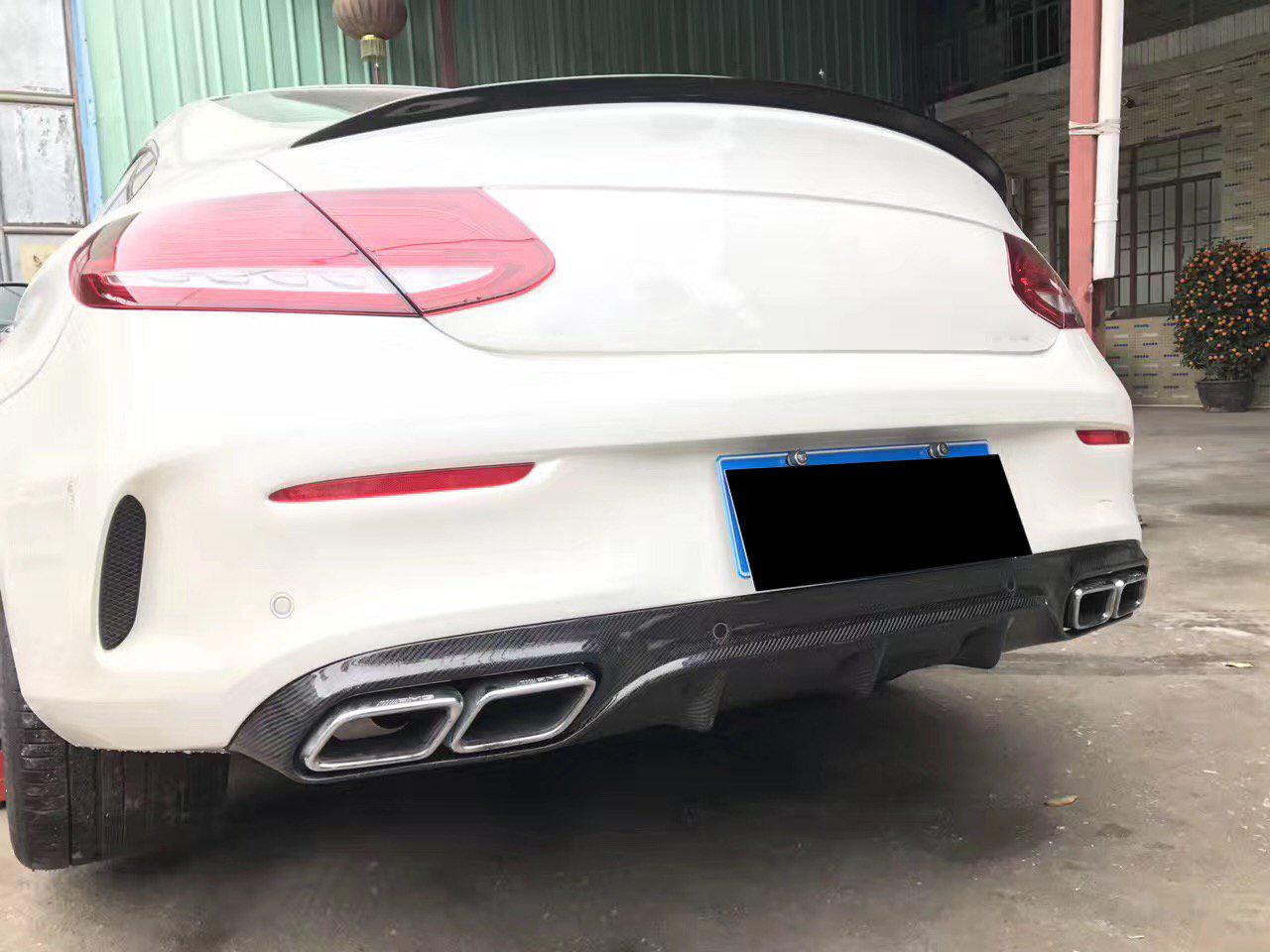 Small Fin Style Carbon Fibre Rear Diffuser for Mercedes W205 C Class & C63 2 Door 15-21-Carbon Factory
