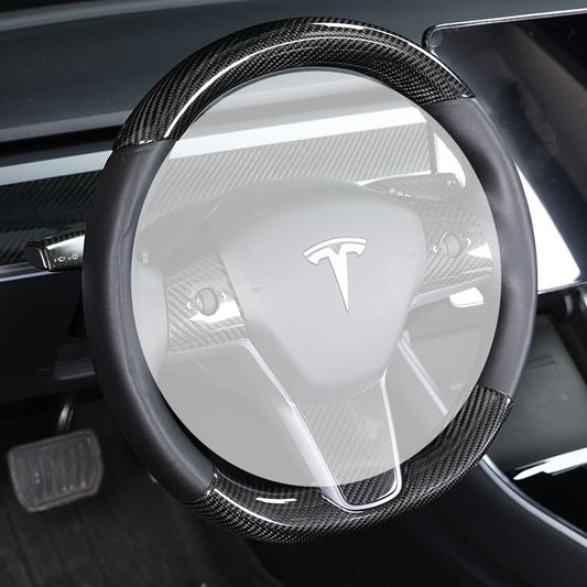 Tesla Model 3 & Model Y Pre-preg Carbon Fibre Top and Bottom Steering Wheel Trims 17-23-Carbon Factory