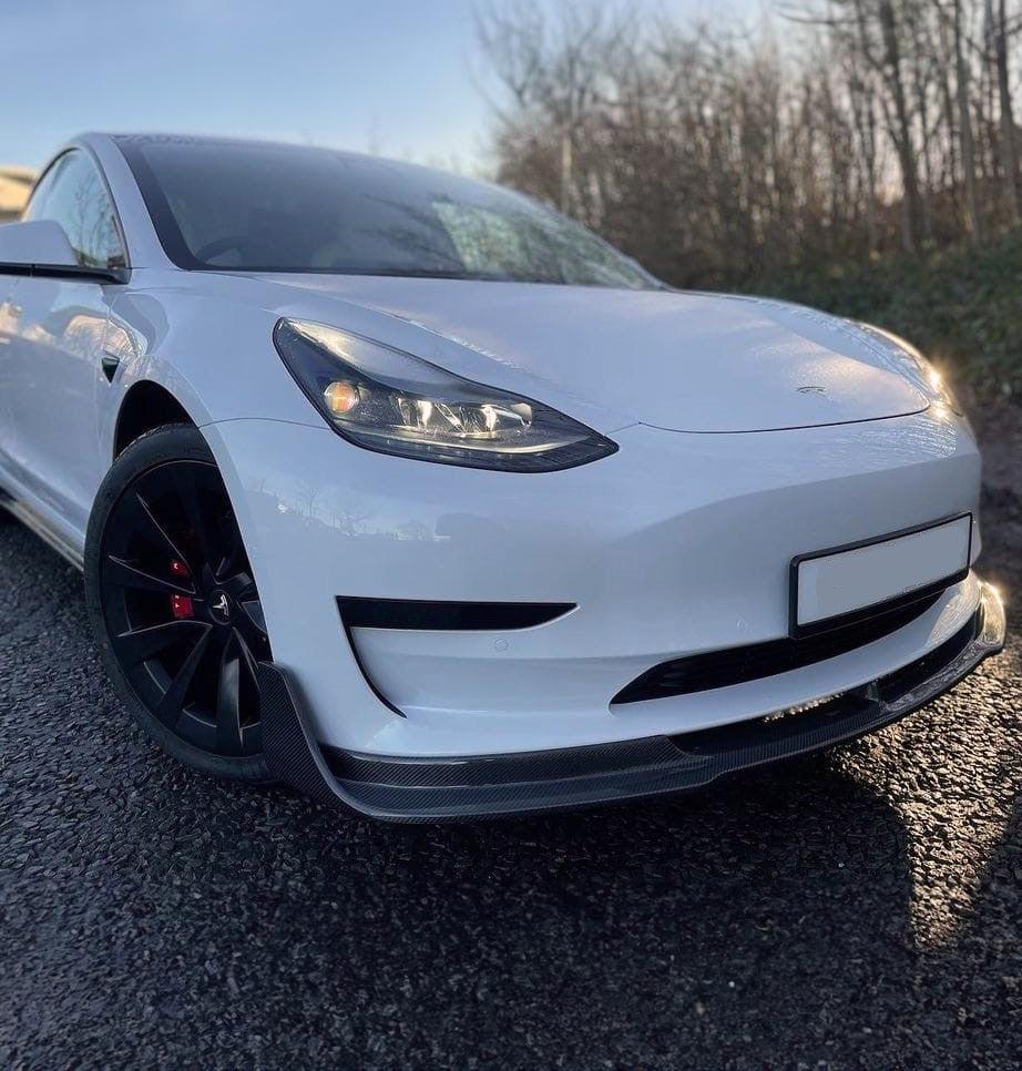 V Style Carbon Fibre Front Splitter for Tesla Model 3 16-23-Carbon Factory