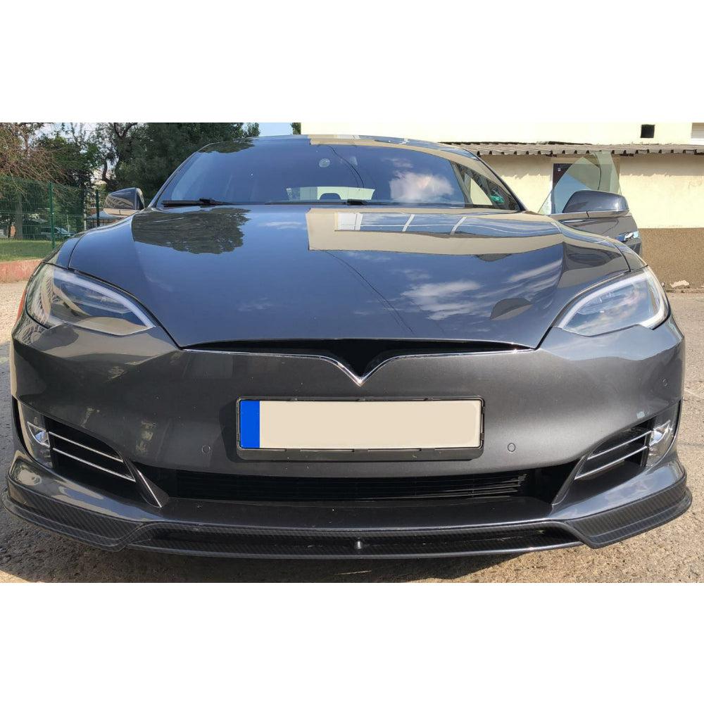 V Style Carbon Fibre Front Splitter for Tesla Model S 16-17-Carbon Factory
