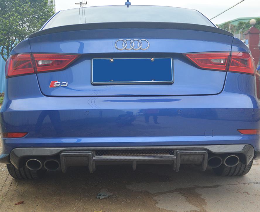 V Style Carbon Fibre Rear Diffuser for Audi A3 S Line S3 Saloon 13-15-Carbon Factory