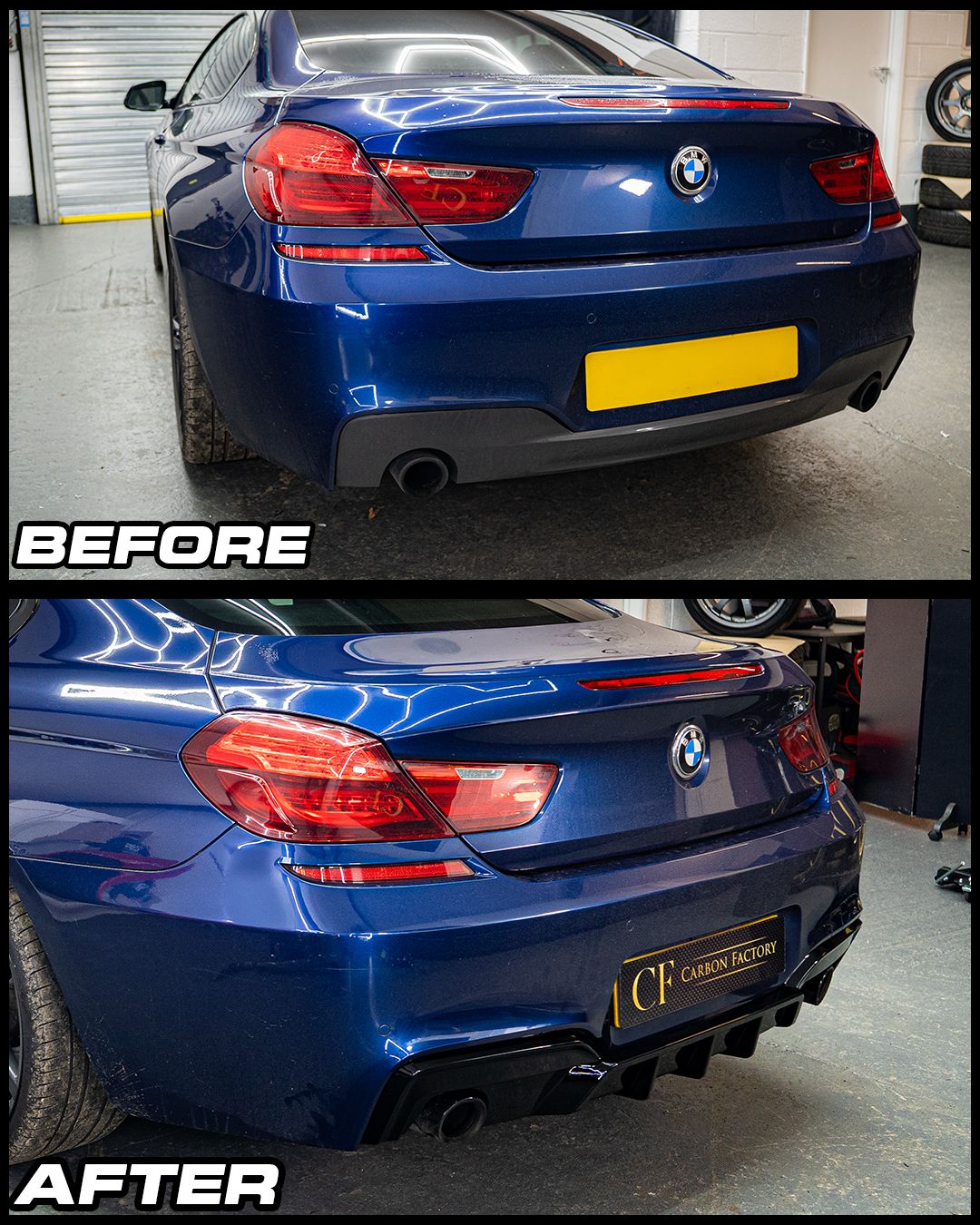 V Style Gloss Black Rear Diffuser Dual Exhaust for BMW 6 Series F06 F12 F13 M Sport 12-17-Carbon Factory