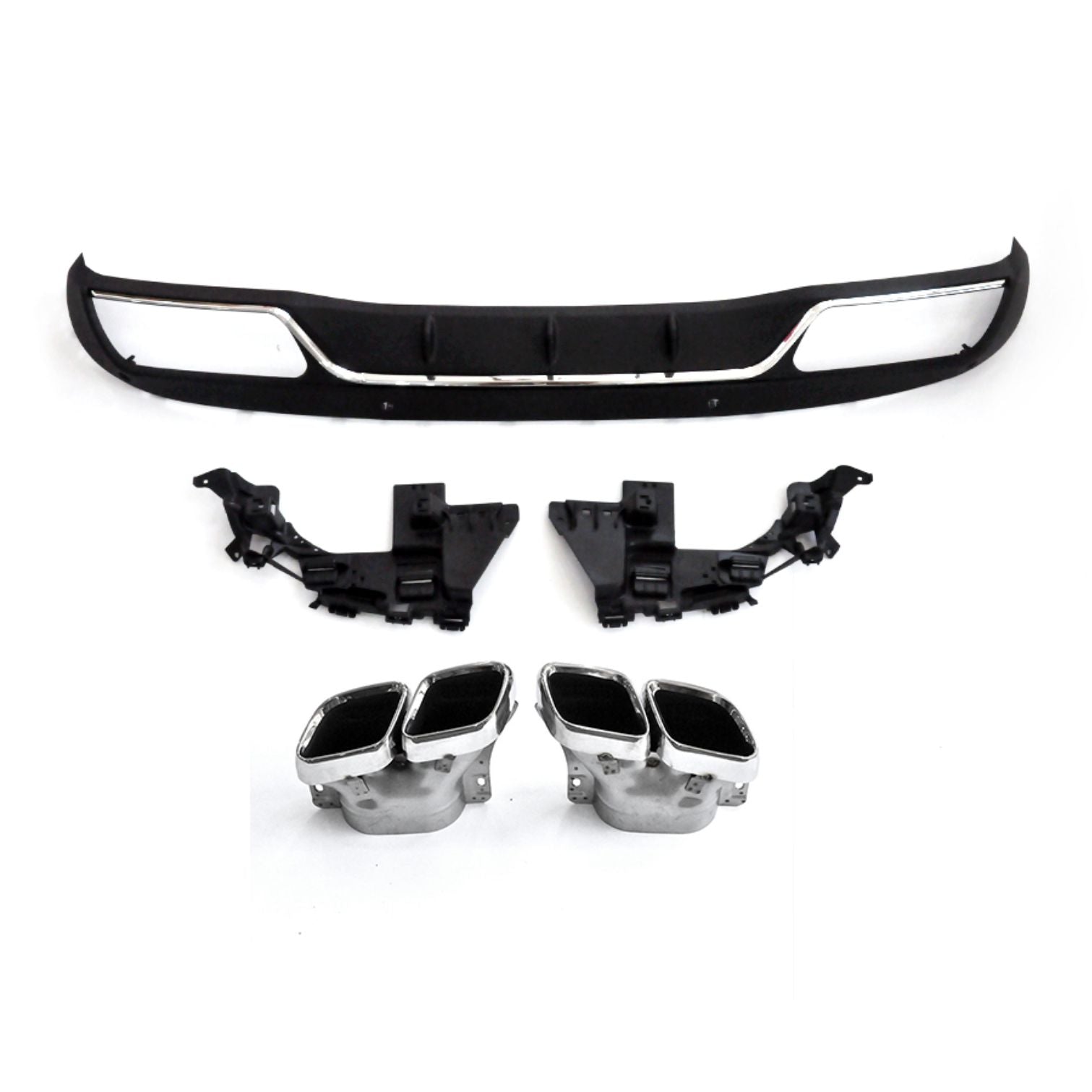 Z Style Gloss Black Rear Diffuser & Exhaust Tips for Mercedes Benz W205 C Class & C63 Saloon & Estate 15-21-Carbon Factory