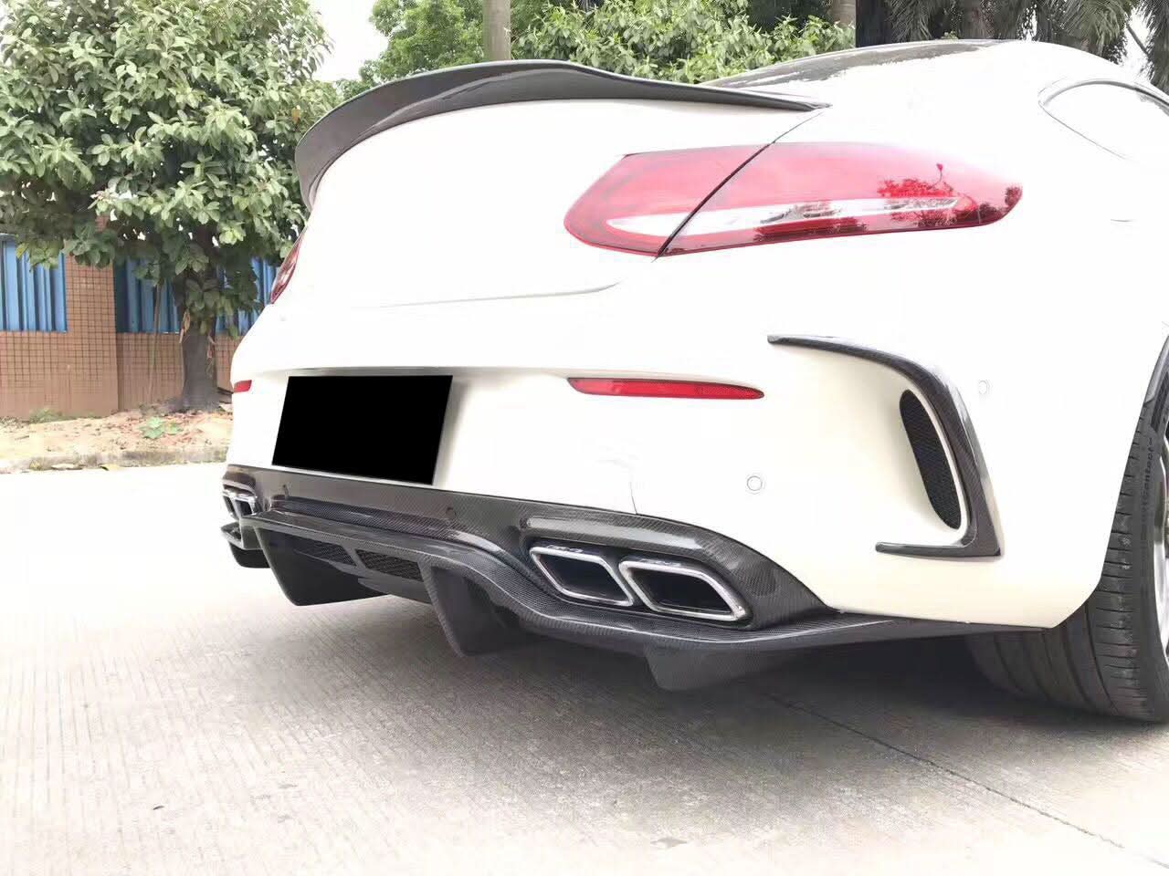 Carbon Fibre Rear Bumper Trims for Mercedes W205 C Class 2 Door Coupe 15-18 - Carbon Factory
