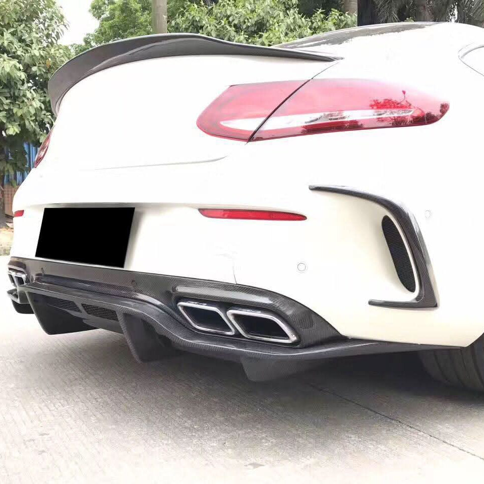 Carbon Fibre Rear Bumper Trims for Mercedes W205 C Class 2 Door Coupe 15-18 - Carbon Factory