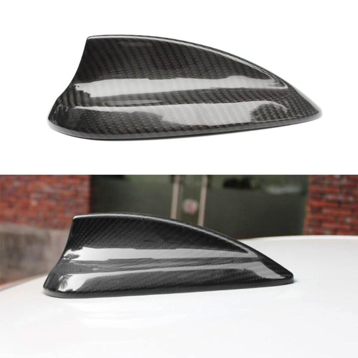 Pre-preg carbon fibre shark fin antenna cover on a BMW F22, F30, F32, M2, M3, M4 exterior trim for enhanced sporty look.