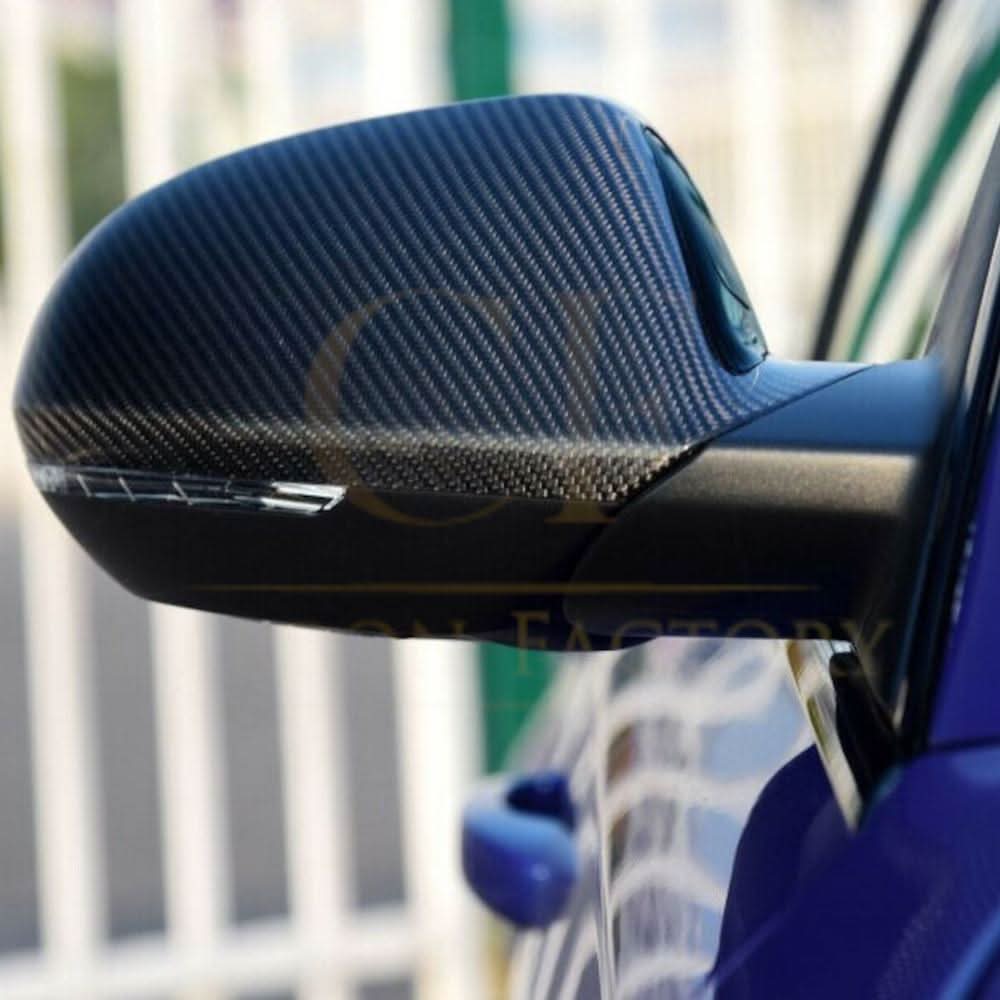 Carbon fibre mirror covers for Audi C7 A6 S6 RS6 2012-2018, replacement side mirror covers with a sleek finish.