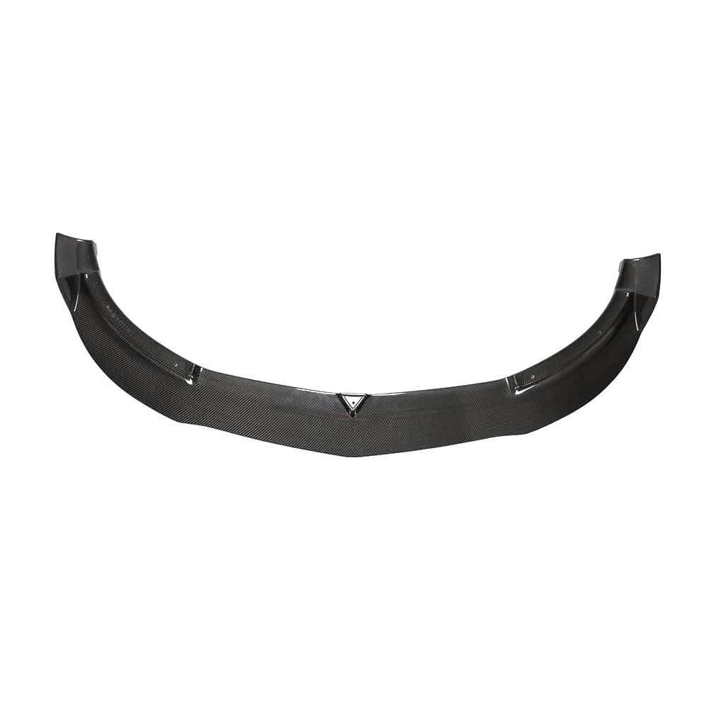 AMG-style carbon fibre front splitter for Mercedes Benz W176 A-Class and A45 models from 2013 to 2015, showcasing a sleek aerodynamic design.
