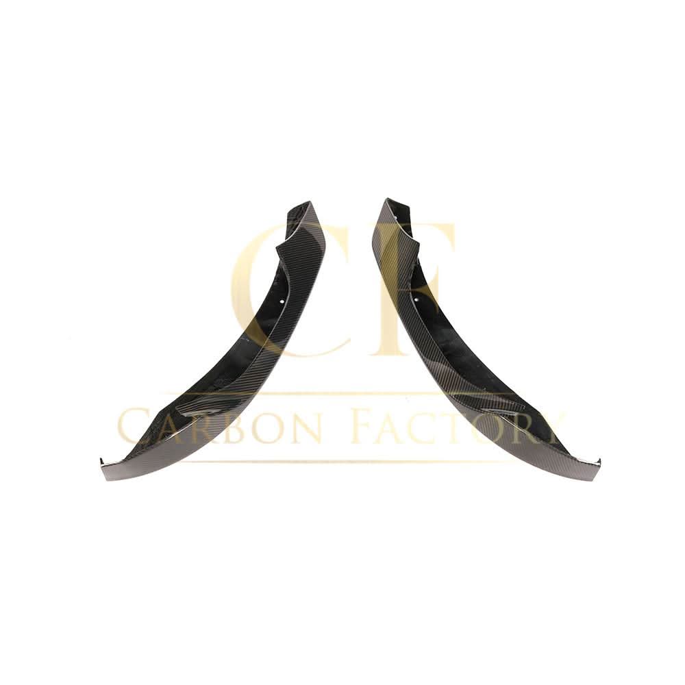 Carbon fibre front bumper extension splitter for BMW F80 M3 and F82 F83 M4 models 2014-2020, enhances sporty look and aerodynamics.