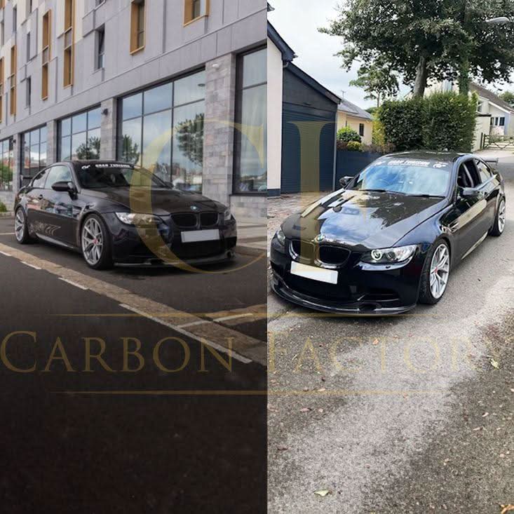 Carbon fibre front splitter for BMW E90 E92 E93 M3 2007-2013, showcasing sleek aerodynamic design and high-quality material.
