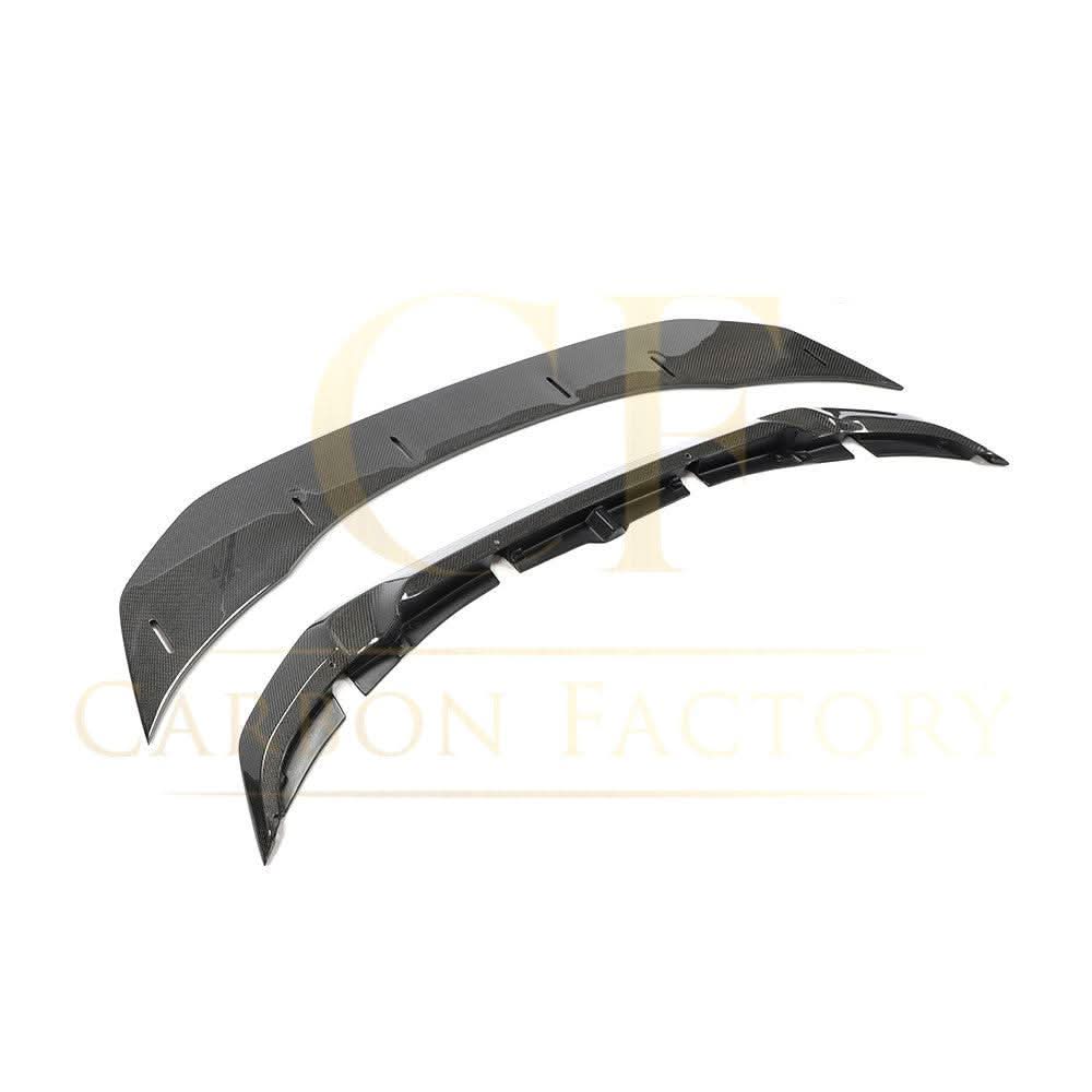 GTS style carbon fibre front splitter for BMW F80 M3, F82, F83 M4 (2014-2020) with detailed view of aerodynamic splitter.