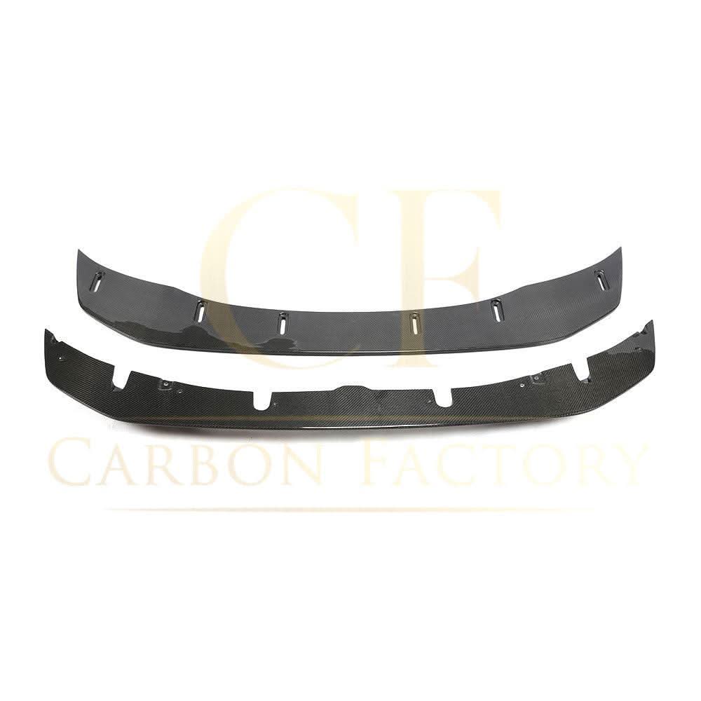 GTS-style carbon fiber front splitter for BMW F80 M3, F82 F83 M4 models, showcasing sleek carbon fiber design and installation details