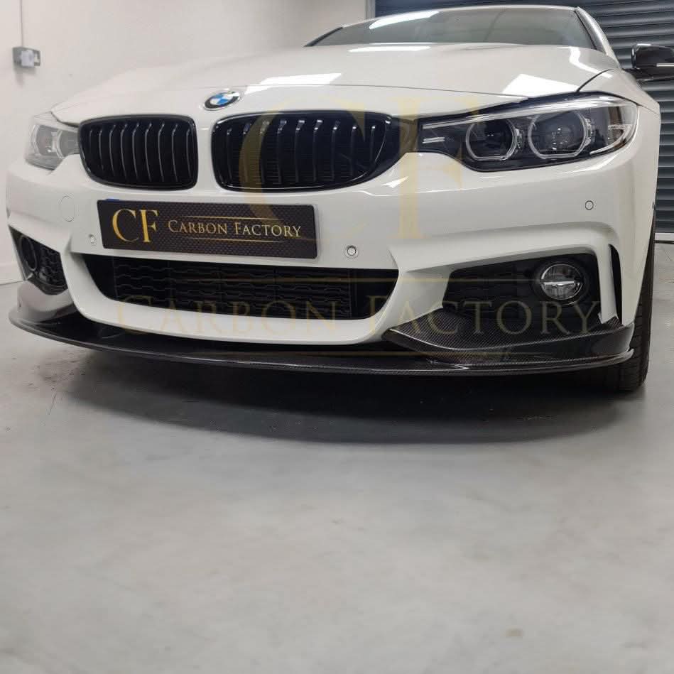 Carbon fibre front splitter for BMW F32 F33 F36 4 Series, made by MP Style, shown installed on the vehicle.