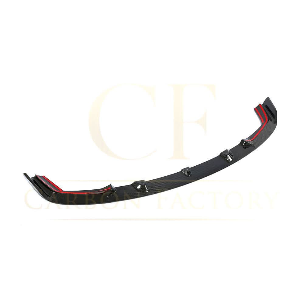 V Style carbon fiber front splitter for BMW F87 M2C Competition 2016-2021, showcasing sleek aerodynamic design and high-quality material.