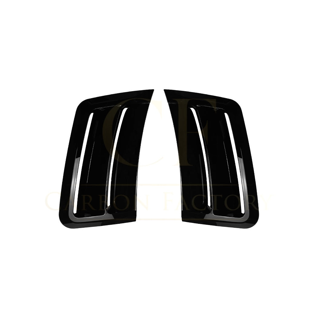 Gloss black side vents for Mercedes Benz W204 C Class AMG exterior trims, shown on vehicle with reflective black finish.
