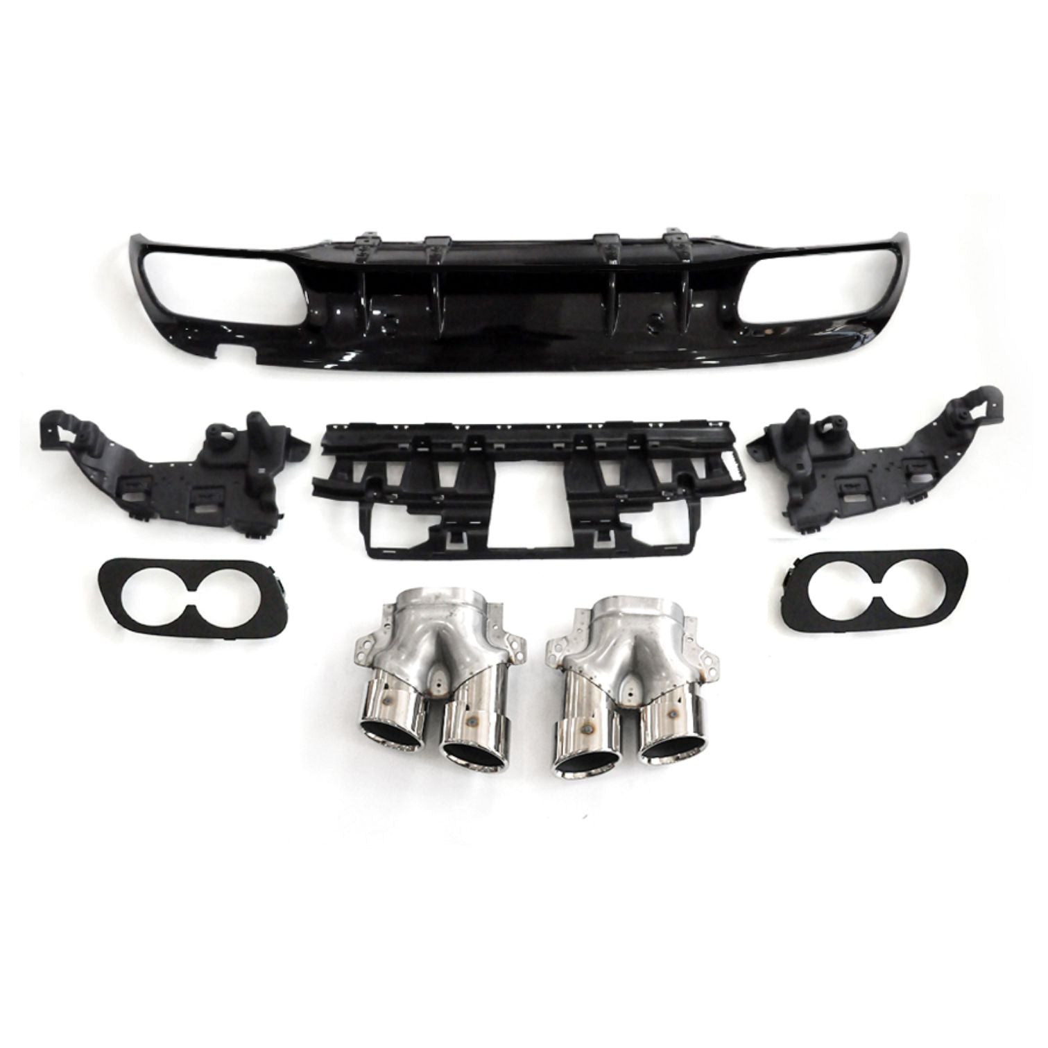 CF Style Gloss Black Rear Diffuser & Exhaust Tips for Mercedes Benz W205 C Class & C63 Saloon & Estate 15-21 - Carbon Factory