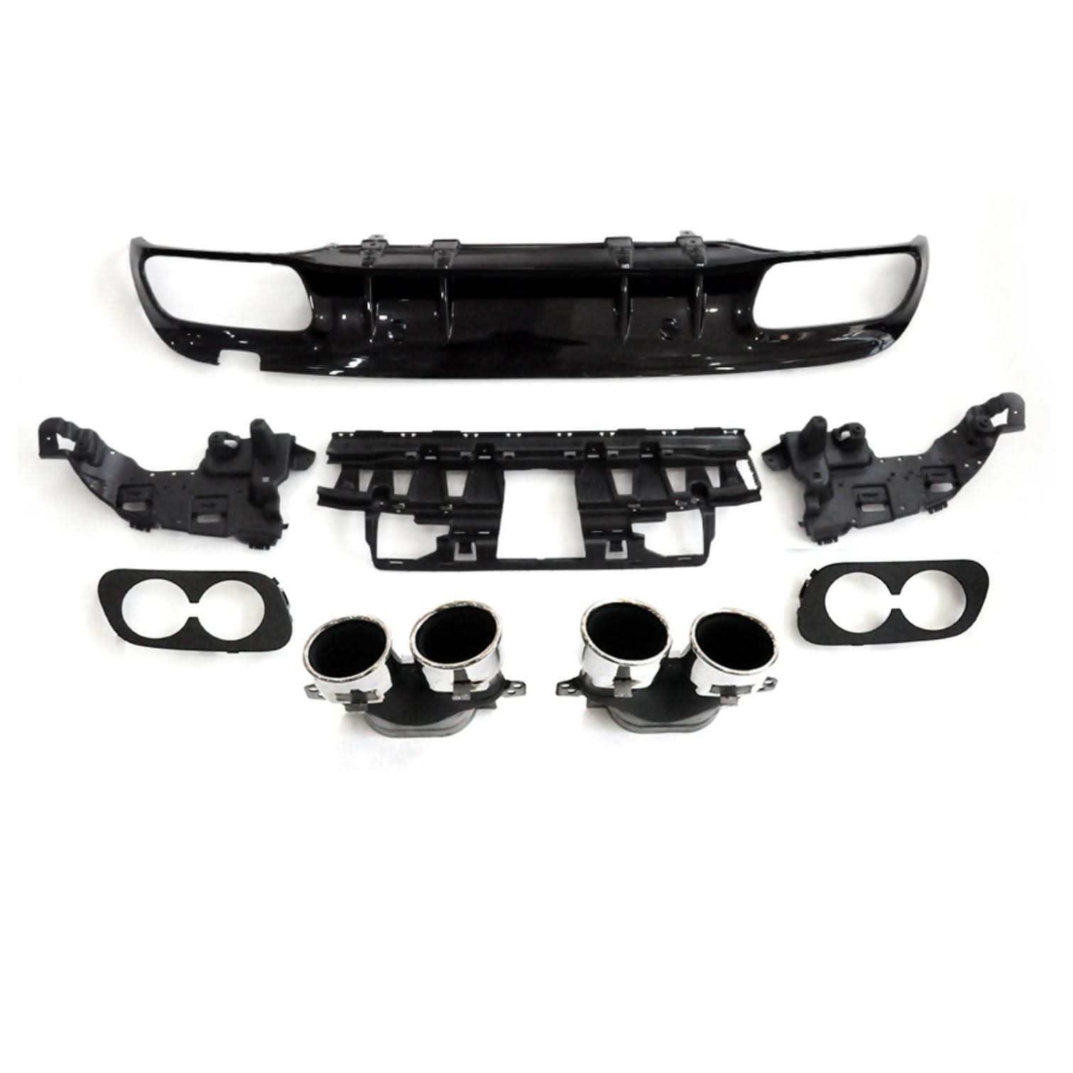 CF Style Gloss Black Rear Diffuser & Exhaust Tips for Mercedes Benz W205 C Class & C63 Saloon & Estate 15-21 - Carbon Factory