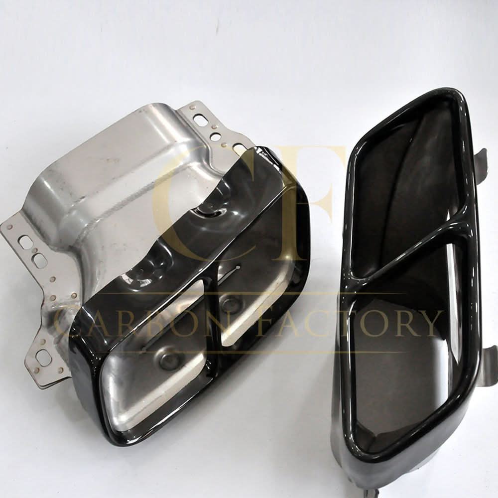 Gloss Black rear diffuser with exhaust tips for Mercedes Benz W176 A Class 2013-2018, styled in AMG design.