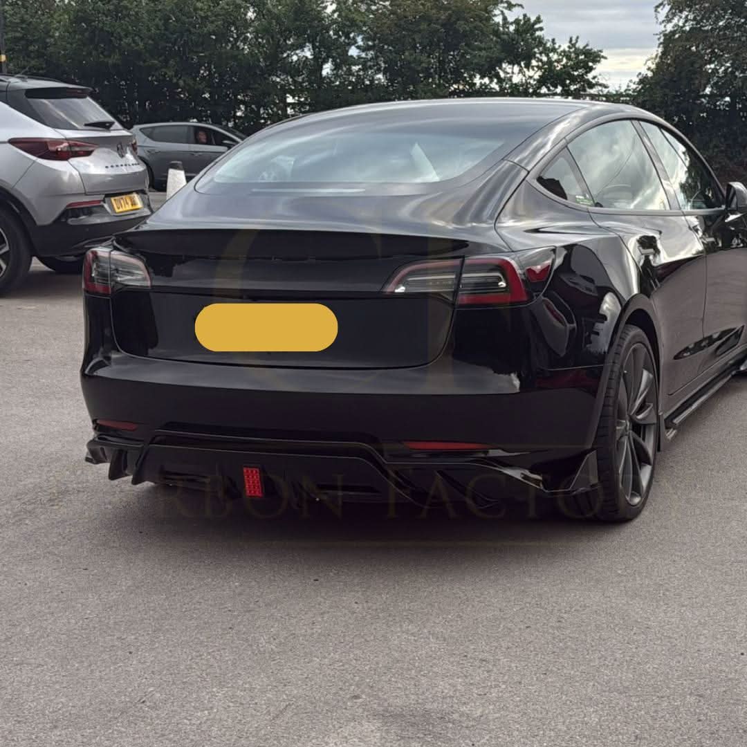 TR Style Gloss Black Rear Diffuser with LED for Tesla Model 3 16-23 - Carbon Factory