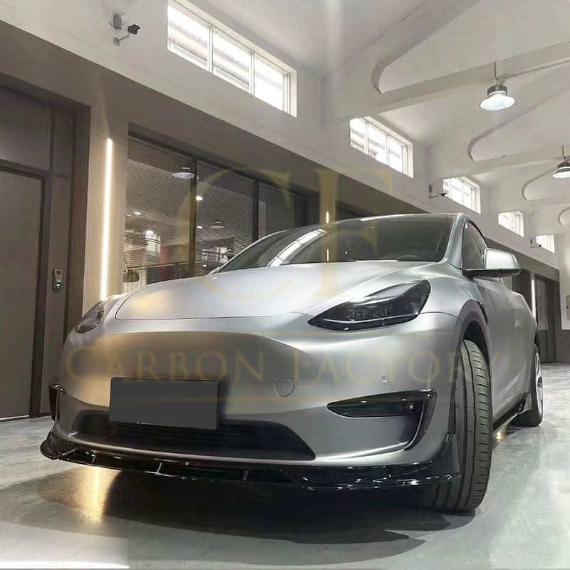 Competition Style Gloss Black Front Bumper Trims for Tesla Model Y 19-24 - Carbon Factory