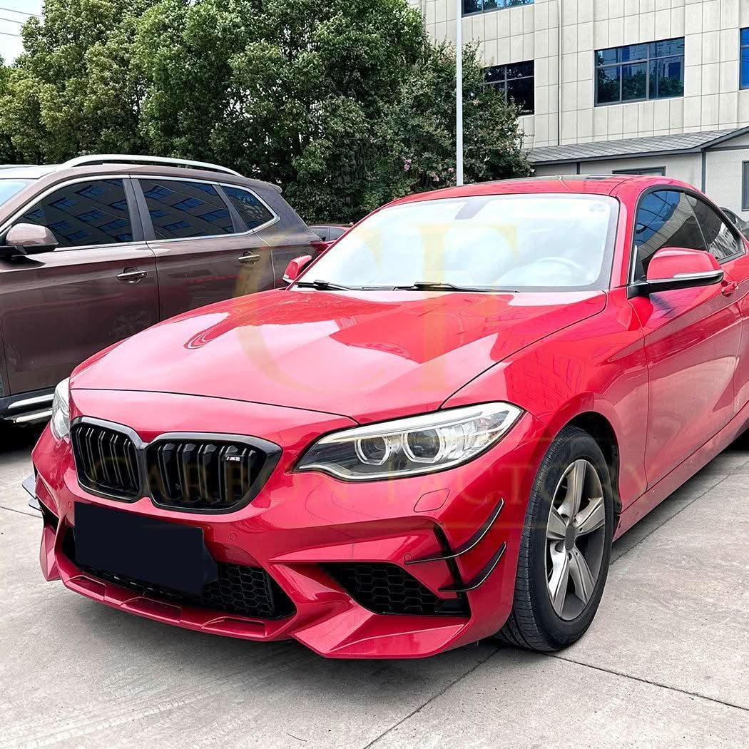 Gloss Black Front Bumper Canards for BMW F87 M2 OG 14-20 - Carbon Factory
