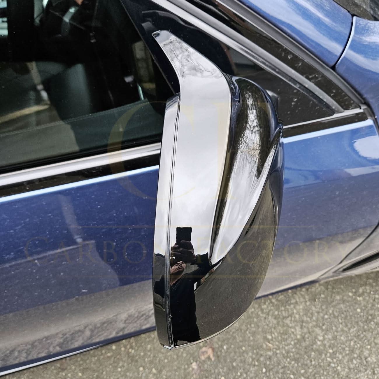 Gloss black CF-style replacement mirror covers for BMW G01 X3, G02 X4, G05 X5, G06 X6, G07 X7 models.