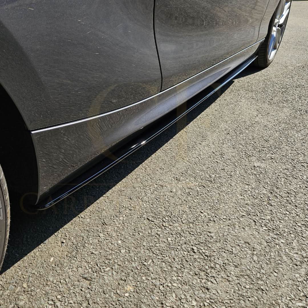Gloss black side skirt for BMW F22 2 Series and F87 M2, MP Style, designed for sporty exterior enhancement.