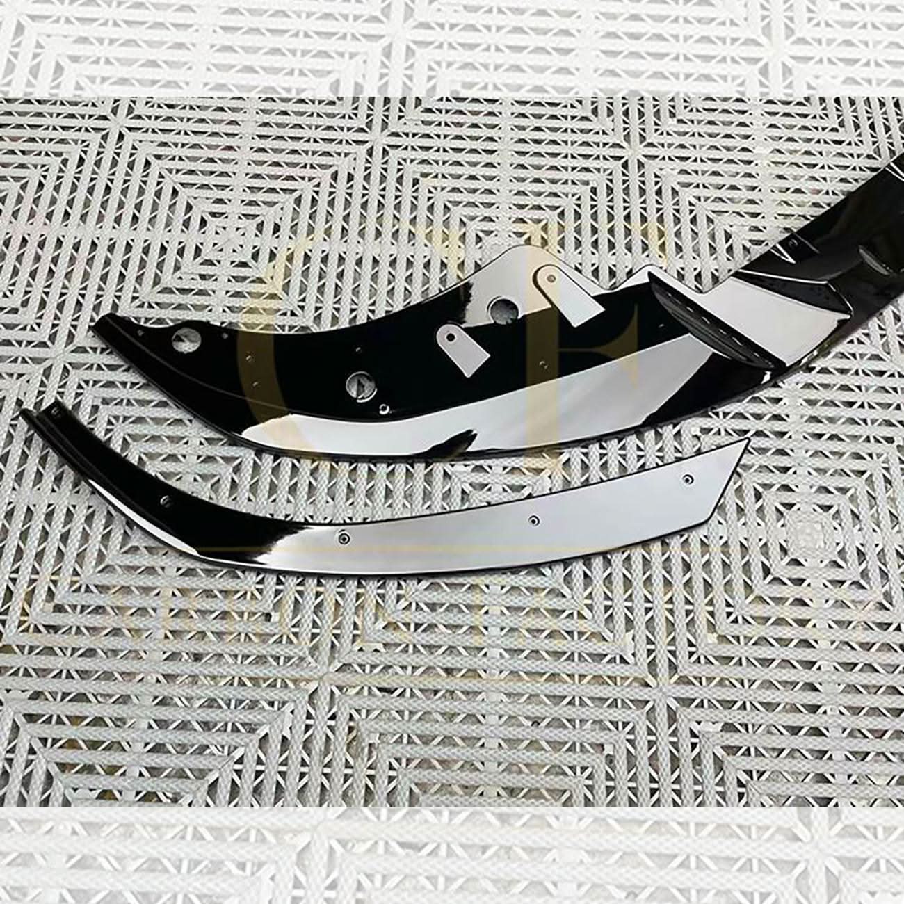 Gloss black 3D-style front splitter for BMW 4 Series G22 G23 2020-2023, shown installed on the vehicle's front bumper.
