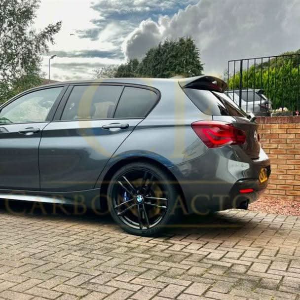 Gloss black roof spoiler for BMW F20 F21 1 Series 2011-2019, showcasing its sleek aerodynamic design and fitment for the model.