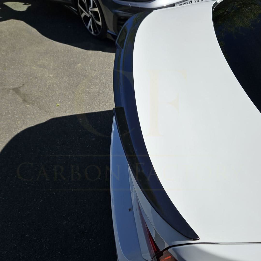 Gloss black V-style boot spoiler for BMW 3 Series F30 F80, including M3 models, enhances sporty look and aerodynamics.
